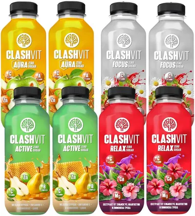 Set ClashVit - Apă cu vitamine Aura/Activ/Relaxare/Concentrare, 4 x 2 bucăți