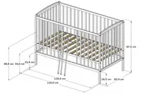 Patut din lemn Nichiduta Grace Alb 120x60 cm cu bariera inclusa,recomandat pana la 4 ani,somiera reglabila pe 3 nivele,sistem 3 bare detasabile