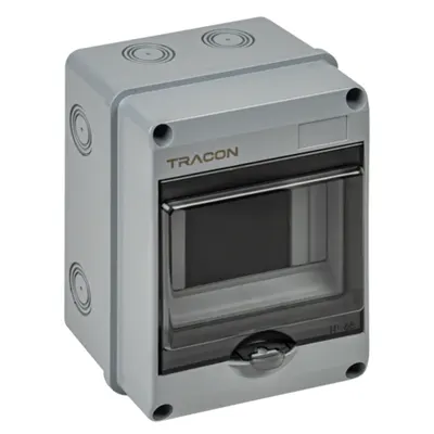 Cutie de distributie PT, cu usa transparenta, bareta N/PE 1×5 mod, H×W×D=159×118.5×88.6mm, IP65, 1000 VAC, 1500 VDC
