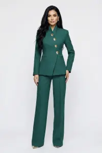 Compleu elegant verde format din doua piese cu pantaloni evazati