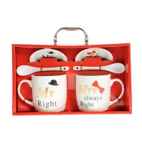 Set 2 cani cu farfurii si lingurite Mr Right & Mrs Always Right