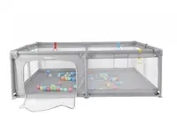 Tarc de joaca pentru copii Nichiduta Light Grey, 200 x 200 x 64cm, cadru metalic, pereti din plasa, covoras din spuma cu doua fete, 4 inele ajutatoare si 100 bilute incluse