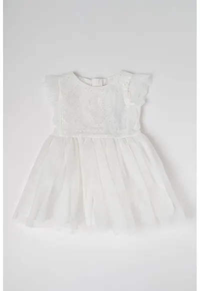 Rochie evazata cu fermoar - Alb optic