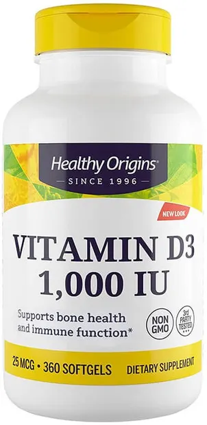 VItamin D3, 1000 IU, 360 capsule gelatinoase moi, Healthy Origins