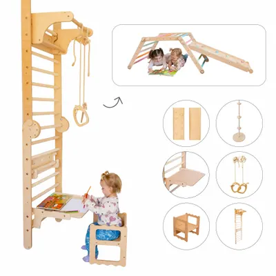 6in1 Triunghi Pikler Pliabil si Perete suedez pentru copii