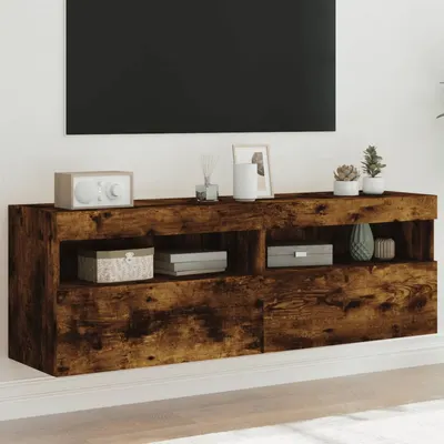 vidaXL Comodă TV de perete cu LED, 2 buc. stejar fumuriu, 60x30x40 cm