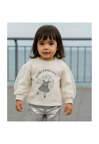 Bluza cu maneca lunga si tull - model soricel - - Little Ballerina - Ecru - pentru fetite - Ecru