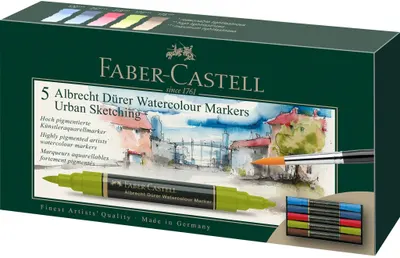 Set de markere acuarelabile Faber-Castell Albrech Dürer - Urban Sketching, 5 culori