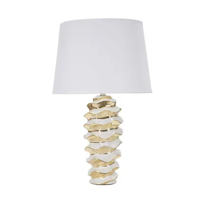 Veioză albă-aurie din ceramică cu abajur textil (înălțime 53 cm) Glam Space – Mauro Ferretti