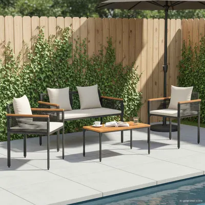 vidaXL Set de Mobilier pentru Exterior Negru și Alb crem poliratan