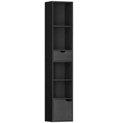 HOMCOM Bibliotecă cu 4 Rafturi Deschise, Dulap și Sertar, 30x24x158 cm, Negru | Aosom Romania