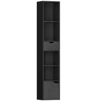 HOMCOM Bibliotecă cu 4 Rafturi Deschise, Dulap și Sertar, 30x24x158 cm, Negru | Aosom Romania