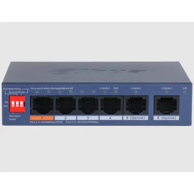 Switch 4 porturi PoE cloud management Dahua CS4006-4ET2GT-60, 2 porturi uplink, PoE Watchdog, Long Distance PoE