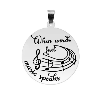 Music - Pandantiv personalizat pentru iubitorii de muzica "When words fail, music speaks" din argint 925