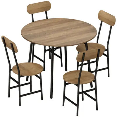 HOMCOM Set masă 5 piese: masă și 4 scaune, picioare metal, finisaj natural. | Aosom Romania