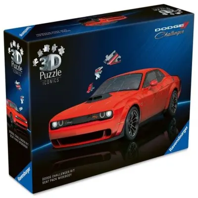Ravensburger - Puzzle 3D iconic Dodge Challenger Road Track Scat Pack Widebody 108 piese model de colectie