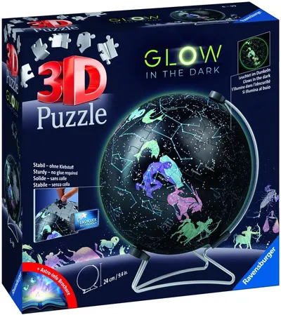 3D Puzzle Ravensburger din 180 de piese - Glob care strălucește în întuneric