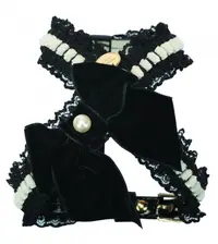 Ham ajustabil, negru, decorat cu dantela si funda din catifea, circumferinta piept 31-35 cm x circumferinta gat 26 cm