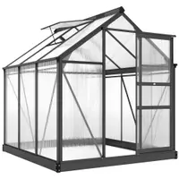 Outsunny Seră de Grădină, Seră din Policarbonat și Aluminiu cu Ușă Culisantă, Ventilație pe Acoperiș și Jgheab, 190x192x201 cm, Gri