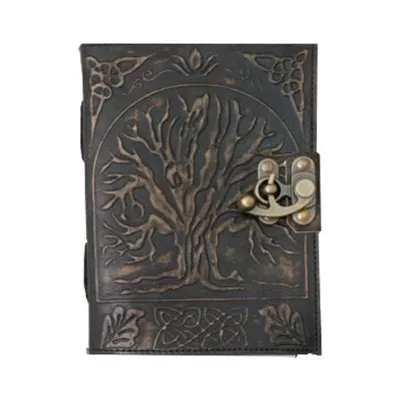 Jurnal vintage, 17.5x12.5cm, piele naturala, copac, Krashell, negru