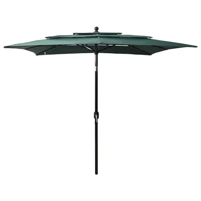vidaXL Umbrelă de soare 3 niveluri, stâlp aluminiu, verde, 2,5x2,5 m