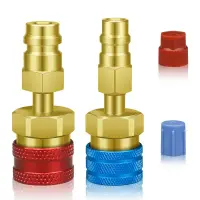 Adaptor rapid R1234yf la R134a Techstar, set 2 cuple AC auto High Low Side 1/4 SAE pentru incarcare freon si service aer conditionat