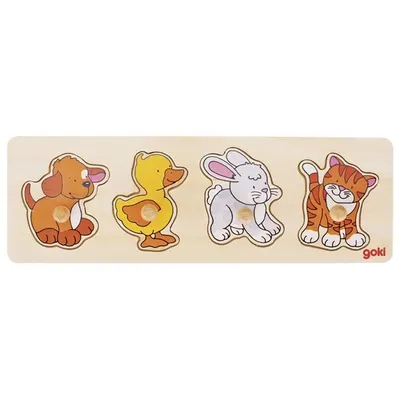 Puzzle din lemn - Dog, Duck, Rabbit, Cat - lift-out puzzle
