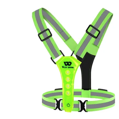 Vesta reflectorizanta bicicleta, ajustabila, 3 moduri de iluminare, LED, verde