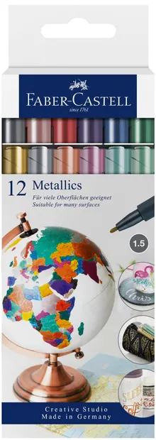 Set de markere Faber-Castell Metallics - 12 culori metalice, partea superioară rotundă