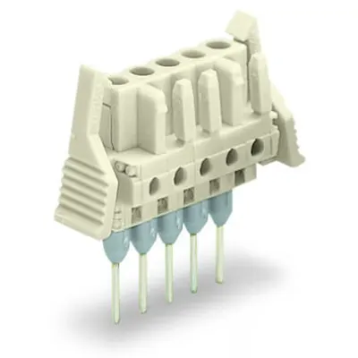 Female connector for rail-mount terminal blocks; 0.6 x 1 mm pins; straight; 100% protected against mismating; Locking lever; Pin spacing 5 mm; 10-pole; light gray