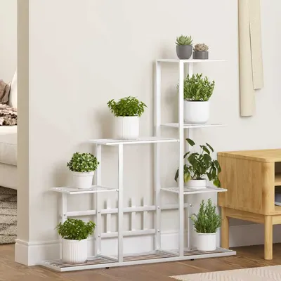 vidaXL Suport pentru flori, 94,5x25x88 cm, alb, metal