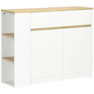 HOMCOM Bufet mobilier depozitare cu 2 sertare 3 rafturi deschise și dulap 2 uși 110 x 29,5 x 82 cm alb | Aosom Romania
