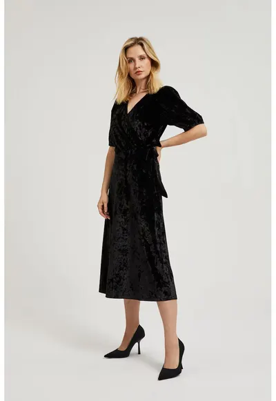 Rochie midi din catifea neagra - Negru