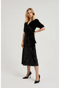 Rochie midi din catifea neagra - Negru