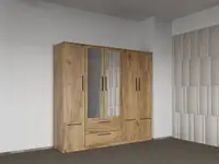Dulap dormitor Stejar Auriu 5U cu oglinda - Madrid