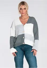 Cardigan scurt - pentru femei - material calduros acril - Gri/Multicolor