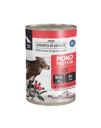 COUNTRY OF ANIMALS hrană umedă monoproteică cu vită pentru câini 400 g