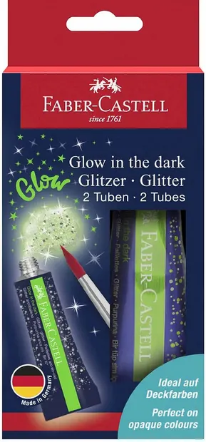 Brocart lichid Faber-Castell - Glow In The Dark, 12 ml, 2 buc
