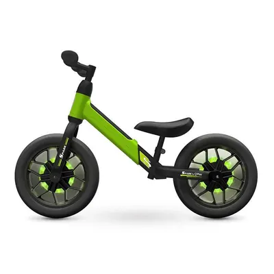 Bicicleta copii fara pedale Balance bike QPlay Spark Verde 12 inch, de la 3 ani pana la 30 kg, iluminare LED la roti, ghidon ajustabil cu mansoane anti-alunecare, sa ajustabila pe inaltime, roti de cauciuc
