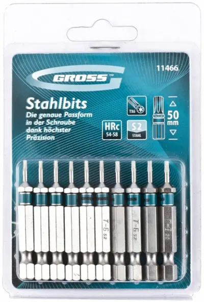 Set de biți Gross - TORX 6, 50 mm, S2, 10 buc.