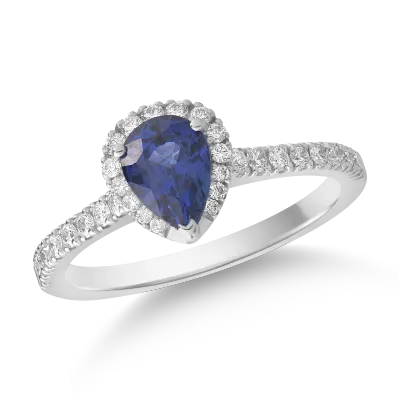 Inel din aur alb cu safir pear de 0.8ct si diamante de 0.3ct