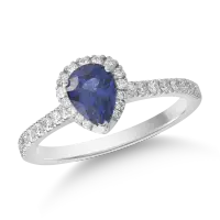 Inel din aur alb cu safir pear de 0.8ct si diamante de 0.3ct