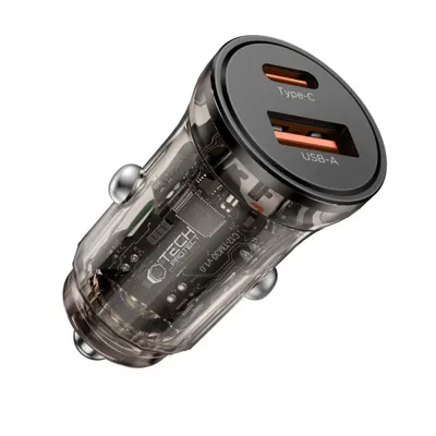 Incarcator Auto Tech-Protect CC01, 30W, 3A, 1 x USB-A - 1 x USB-C, Negru