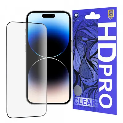 Folie de protectie Ecran Lito HD Pro Clear pentru Apple iPhone 14 Pro, Sticla Securizata, Full Glue, Neagra