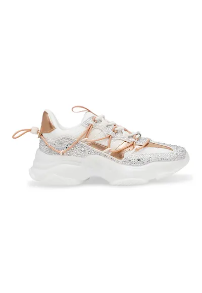 Pantofi sport cu talpa wedge si strasuri Magneto-R-E - Alb optic/Auriu rose/Argintiu