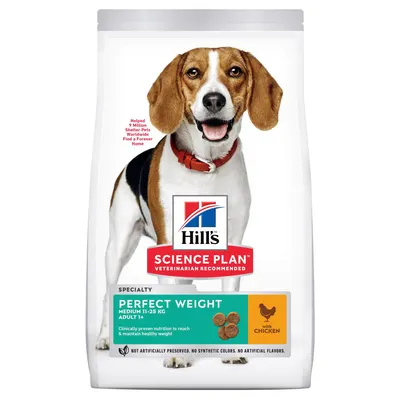 Hills SP CANINE ADULT PERFECT WEIGHT MED CHK, hrana uscata pentru caini adulti de talie medie, cu pui, 12 KG