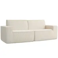 HOMCOM Canapea 3 locuri din catifea cordonată 230 cm, canapea modernă, fără montaj necesar, bej | Aosom Romania