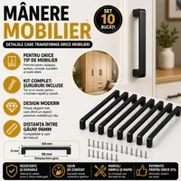 OFERTA 5+5 GRATIS Manere mobilier, Aluminiu, Negru Mat, Distanta dintre orificii 9.6 cm