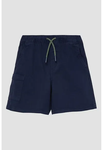 Pantaloni scurti din amestec de bumbac cu snur - Bleumarin