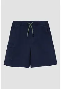 Pantaloni scurti din amestec de bumbac cu snur - Bleumarin